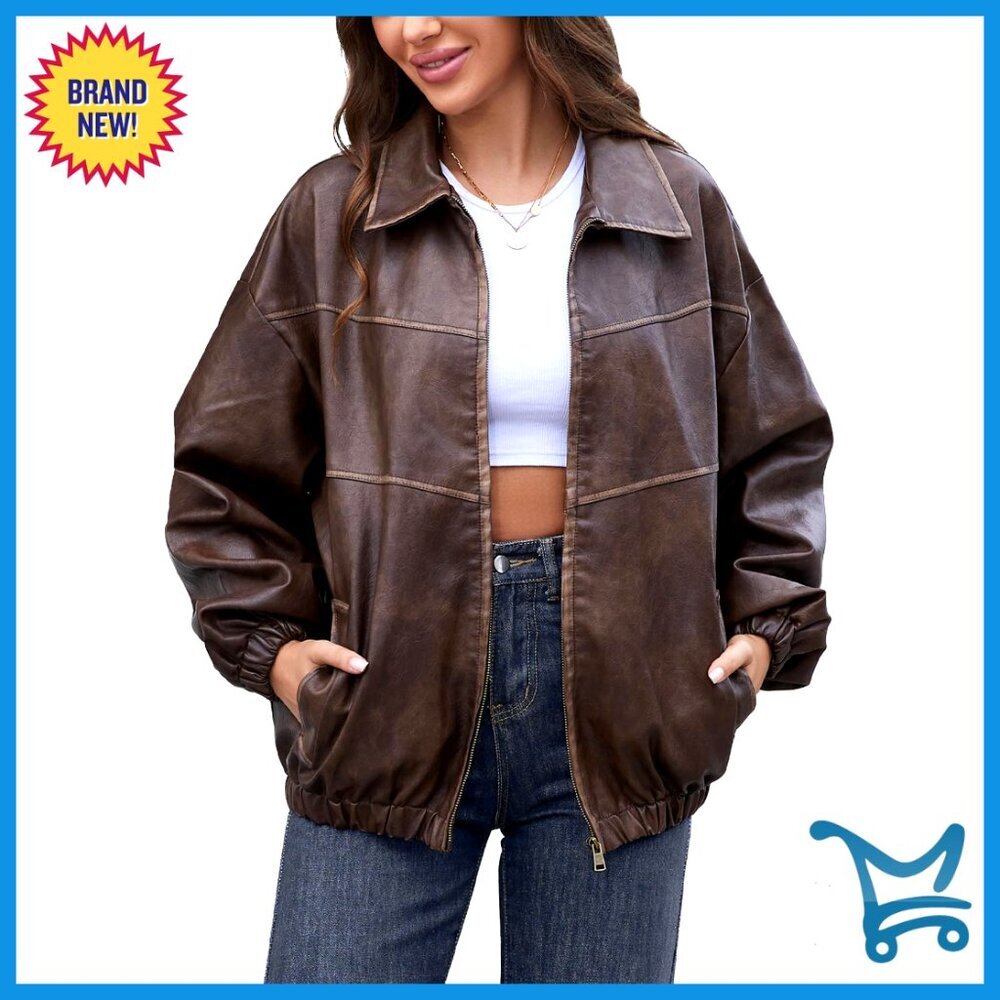 Oversized Faux Leather Motorcycle Jacket Vintage Y2K Style Plus Size
